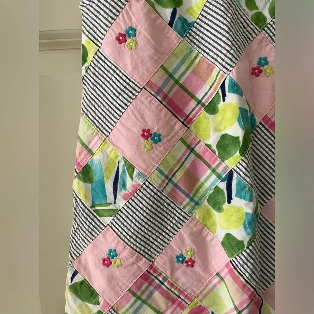 Gymboree patchwork sleeveless sundress w/ pink ribbon shoulder straps girls 7